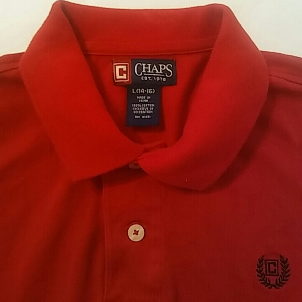 Chaps Youth Size Large14-16 Cotton Red Polo Shirt